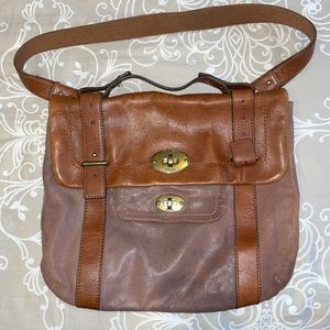 Fossil tan leather messenger bag